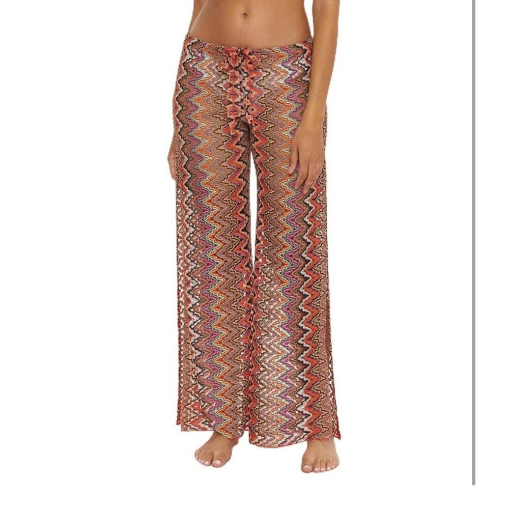 BECCA Large Adjustable Drawstring Sundown Crochet Knit Pants Split Leg Beach